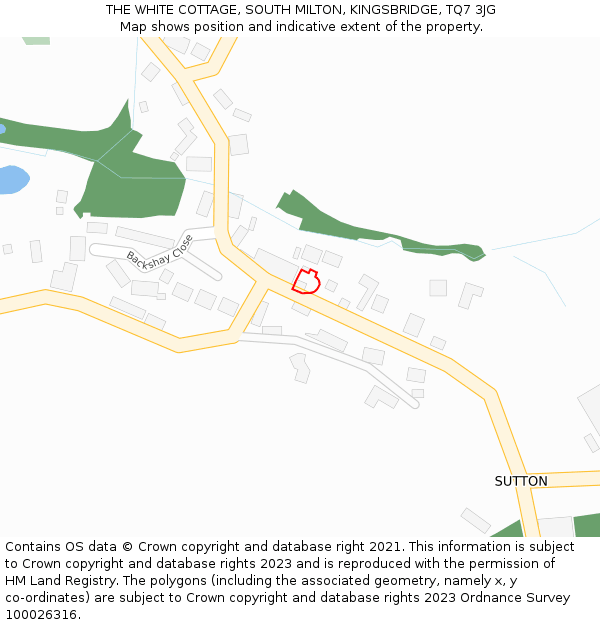 THE WHITE COTTAGE, SOUTH MILTON, KINGSBRIDGE, TQ7 3JG: Location map and indicative extent of plot