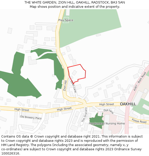 THE WHITE GARDEN, ZION HILL, OAKHILL, RADSTOCK, BA3 5AN: Location map and indicative extent of plot