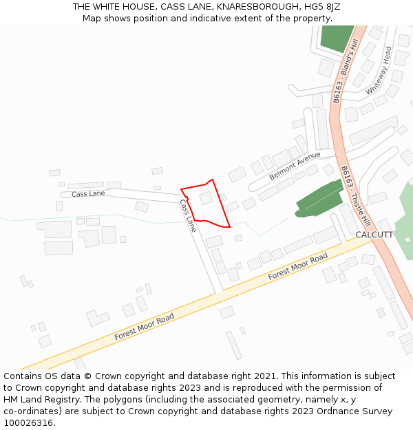 THE WHITE HOUSE, CASS LANE, KNARESBOROUGH, HG5 8JZ: Location map and indicative extent of plot