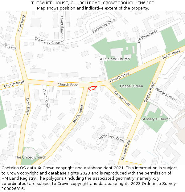 THE WHITE HOUSE, CHURCH ROAD, CROWBOROUGH, TN6 1EF: Location map and indicative extent of plot