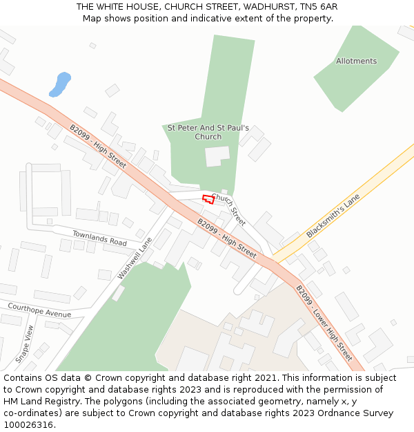 THE WHITE HOUSE, CHURCH STREET, WADHURST, TN5 6AR: Location map and indicative extent of plot