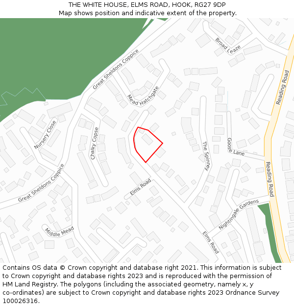 THE WHITE HOUSE, ELMS ROAD, HOOK, RG27 9DP: Location map and indicative extent of plot