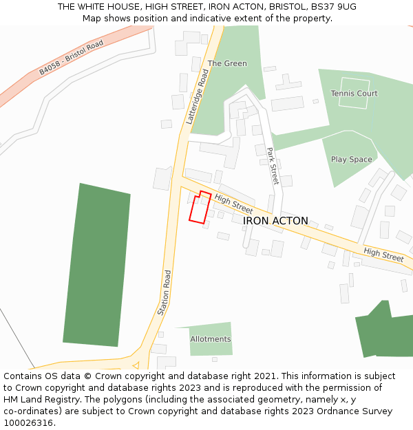THE WHITE HOUSE, HIGH STREET, IRON ACTON, BRISTOL, BS37 9UG: Location map and indicative extent of plot