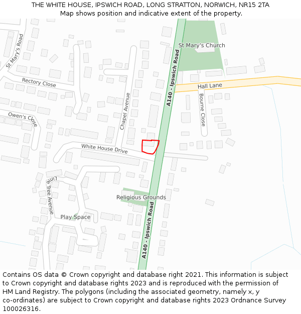 THE WHITE HOUSE, IPSWICH ROAD, LONG STRATTON, NORWICH, NR15 2TA: Location map and indicative extent of plot