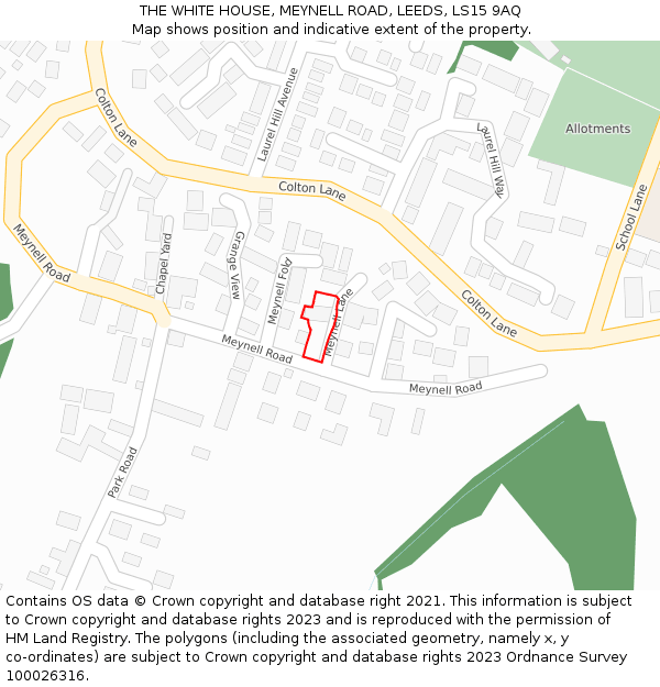 THE WHITE HOUSE, MEYNELL ROAD, LEEDS, LS15 9AQ: Location map and indicative extent of plot