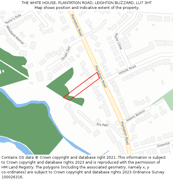 THE WHITE HOUSE, PLANTATION ROAD, LEIGHTON BUZZARD, LU7 3HT: Location map and indicative extent of plot