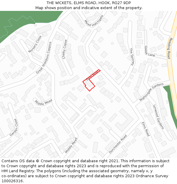 THE WICKETS, ELMS ROAD, HOOK, RG27 9DP: Location map and indicative extent of plot