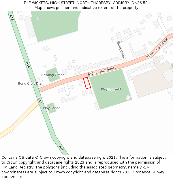 THE WICKETS, HIGH STREET, NORTH THORESBY, GRIMSBY, DN36 5PL: Location map and indicative extent of plot