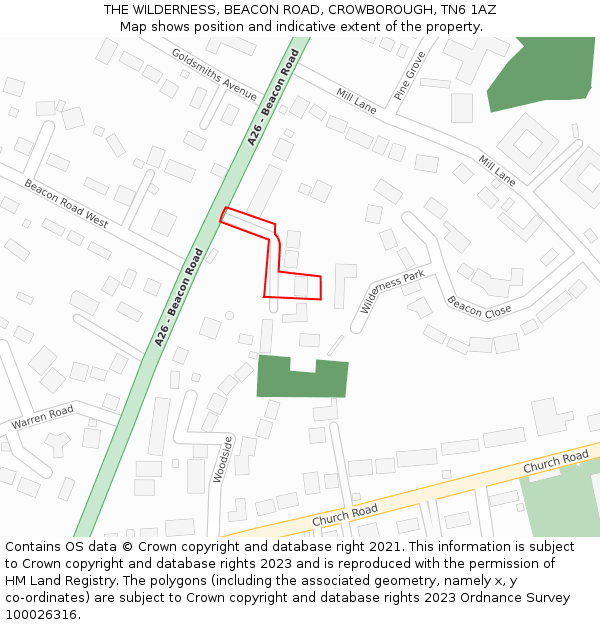 THE WILDERNESS, BEACON ROAD, CROWBOROUGH, TN6 1AZ: Location map and indicative extent of plot