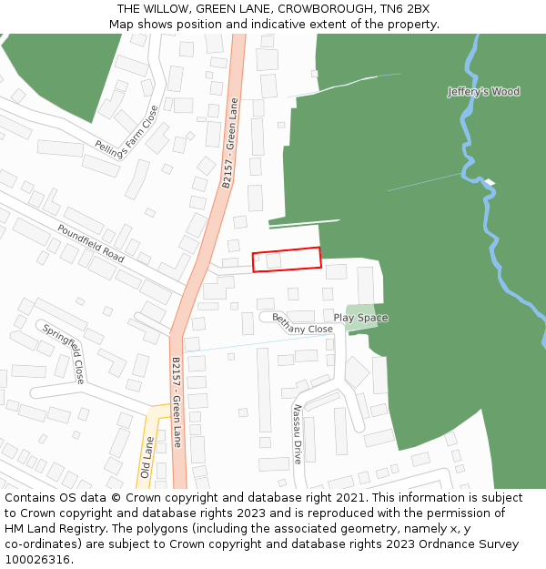 THE WILLOW, GREEN LANE, CROWBOROUGH, TN6 2BX: Location map and indicative extent of plot