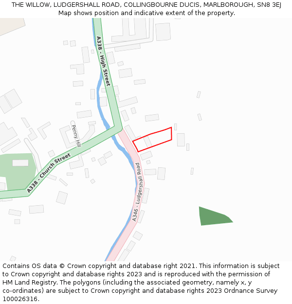 THE WILLOW, LUDGERSHALL ROAD, COLLINGBOURNE DUCIS, MARLBOROUGH, SN8 3EJ: Location map and indicative extent of plot