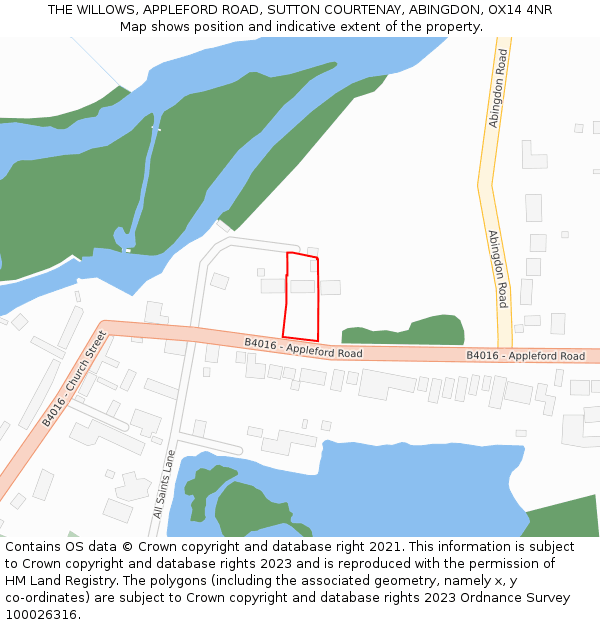 THE WILLOWS, APPLEFORD ROAD, SUTTON COURTENAY, ABINGDON, OX14 4NR: Location map and indicative extent of plot