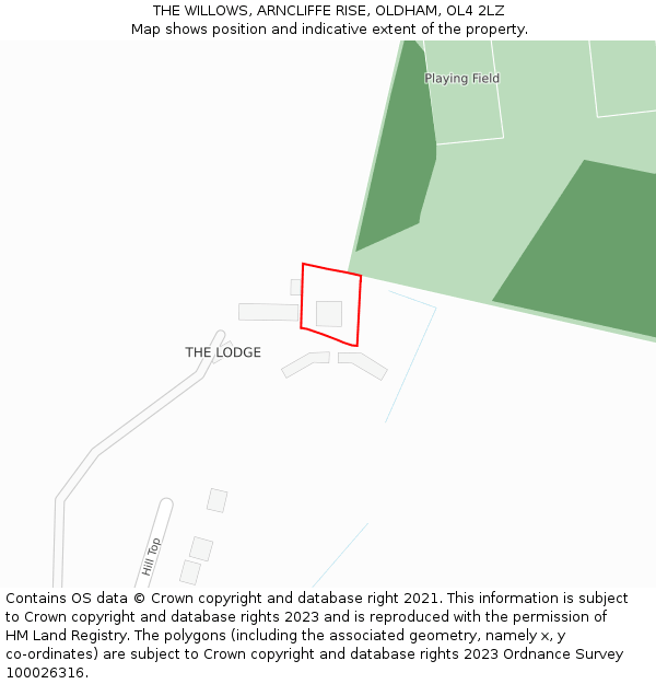 THE WILLOWS, ARNCLIFFE RISE, OLDHAM, OL4 2LZ: Location map and indicative extent of plot