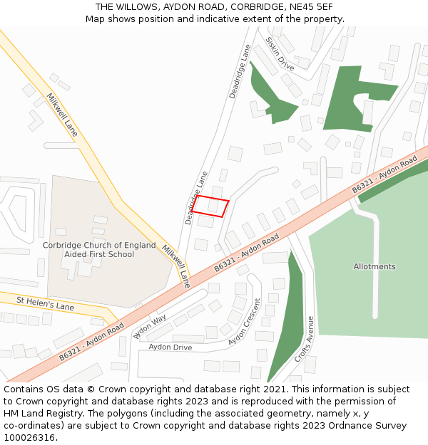 THE WILLOWS, AYDON ROAD, CORBRIDGE, NE45 5EF: Location map and indicative extent of plot