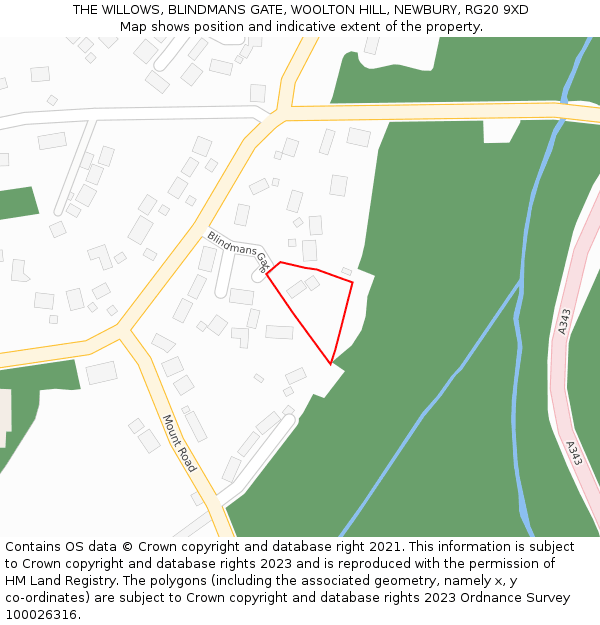 THE WILLOWS, BLINDMANS GATE, WOOLTON HILL, NEWBURY, RG20 9XD: Location map and indicative extent of plot