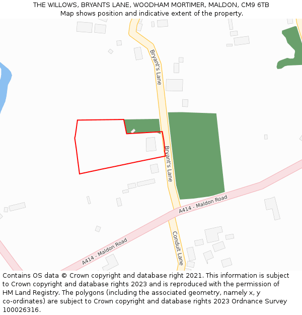 THE WILLOWS, BRYANTS LANE, WOODHAM MORTIMER, MALDON, CM9 6TB: Location map and indicative extent of plot