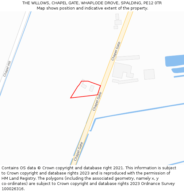 THE WILLOWS, CHAPEL GATE, WHAPLODE DROVE, SPALDING, PE12 0TR: Location map and indicative extent of plot