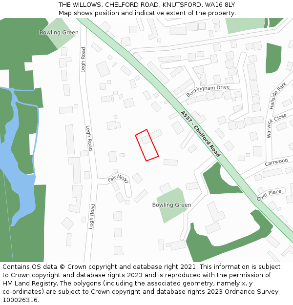 THE WILLOWS, CHELFORD ROAD, KNUTSFORD, WA16 8LY: Location map and indicative extent of plot