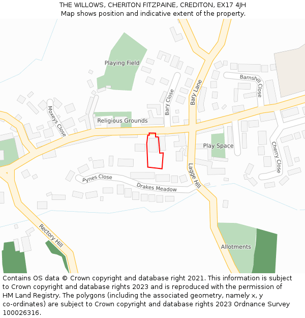 THE WILLOWS, CHERITON FITZPAINE, CREDITON, EX17 4JH: Location map and indicative extent of plot