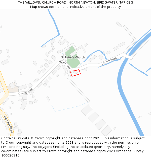THE WILLOWS, CHURCH ROAD, NORTH NEWTON, BRIDGWATER, TA7 0BG: Location map and indicative extent of plot