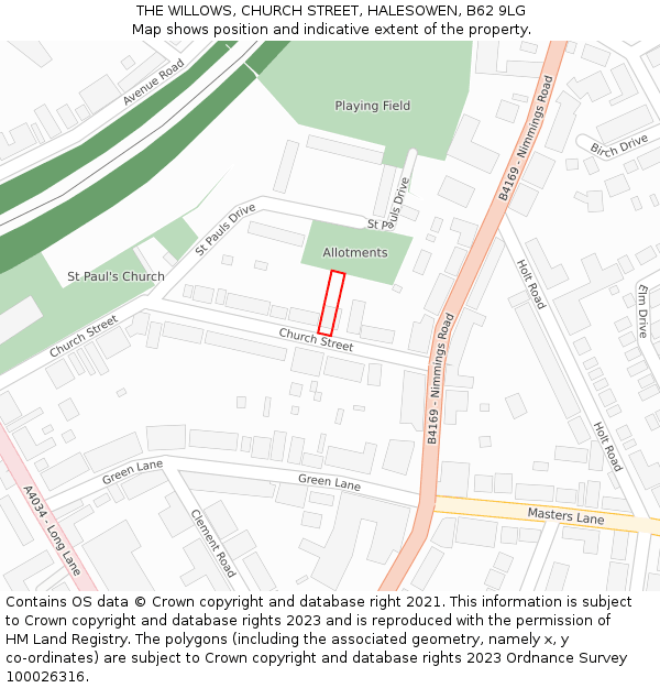 THE WILLOWS, CHURCH STREET, HALESOWEN, B62 9LG: Location map and indicative extent of plot