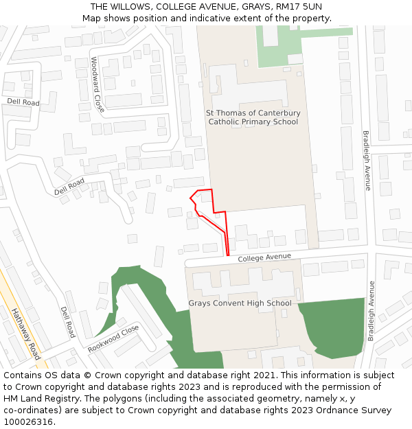 THE WILLOWS, COLLEGE AVENUE, GRAYS, RM17 5UN: Location map and indicative extent of plot