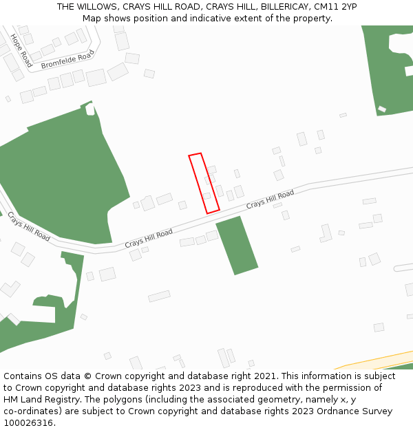 THE WILLOWS, CRAYS HILL ROAD, CRAYS HILL, BILLERICAY, CM11 2YP: Location map and indicative extent of plot