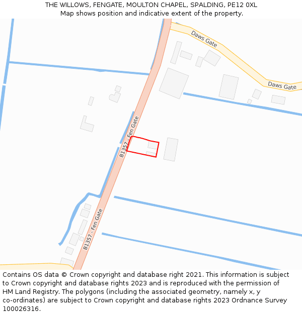 THE WILLOWS, FENGATE, MOULTON CHAPEL, SPALDING, PE12 0XL: Location map and indicative extent of plot
