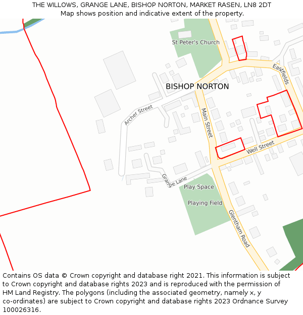 THE WILLOWS, GRANGE LANE, BISHOP NORTON, MARKET RASEN, LN8 2DT: Location map and indicative extent of plot
