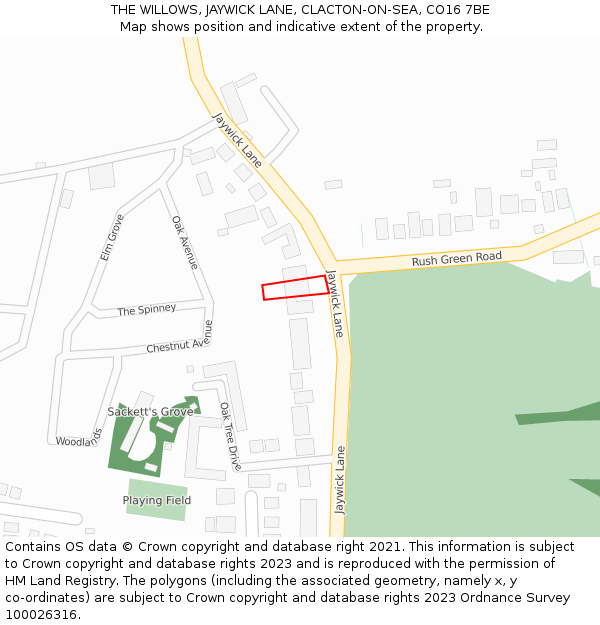 THE WILLOWS, JAYWICK LANE, CLACTON-ON-SEA, CO16 7BE: Location map and indicative extent of plot