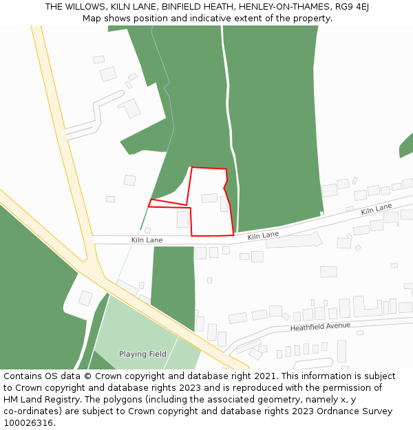 THE WILLOWS, KILN LANE, BINFIELD HEATH, HENLEY-ON-THAMES, RG9 4EJ: Location map and indicative extent of plot