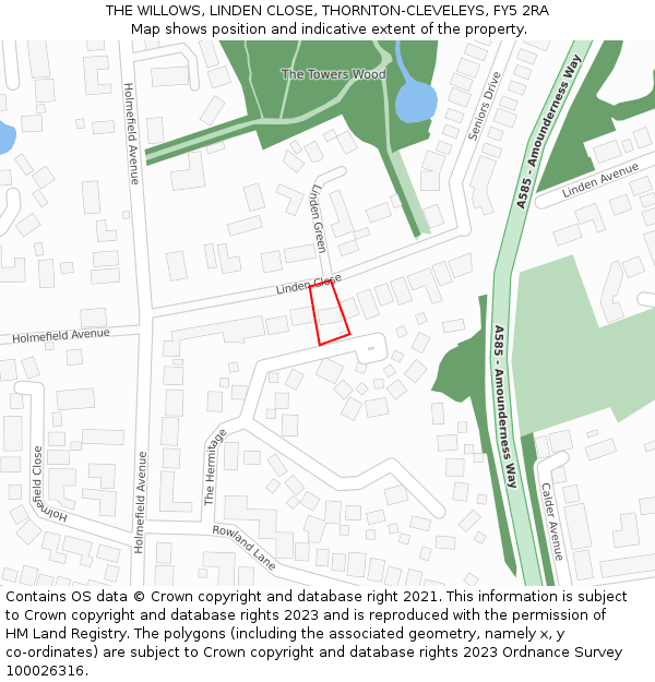 THE WILLOWS, LINDEN CLOSE, THORNTON-CLEVELEYS, FY5 2RA: Location map and indicative extent of plot