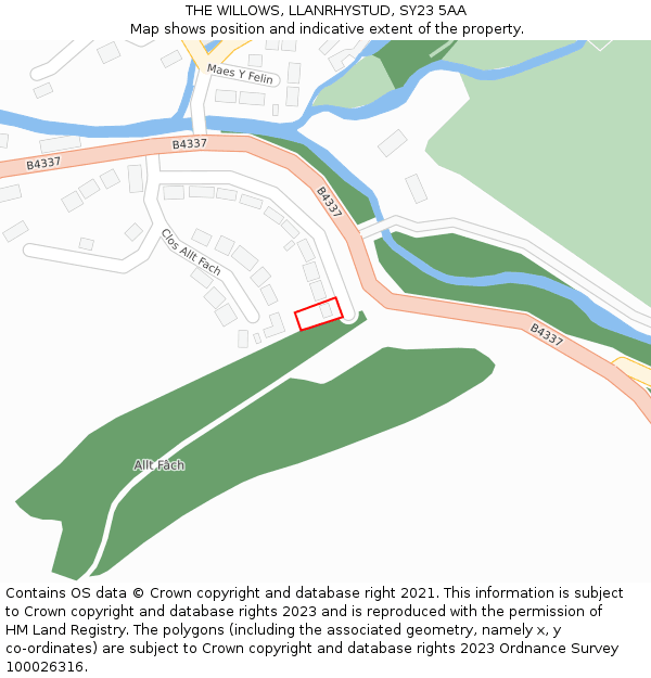 THE WILLOWS, LLANRHYSTUD, SY23 5AA: Location map and indicative extent of plot