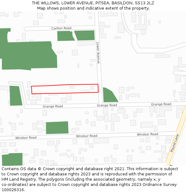 THE WILLOWS, LOWER AVENUE, PITSEA, BASILDON, SS13 2LZ: Location map and indicative extent of plot