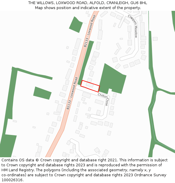 THE WILLOWS, LOXWOOD ROAD, ALFOLD, CRANLEIGH, GU6 8HL: Location map and indicative extent of plot