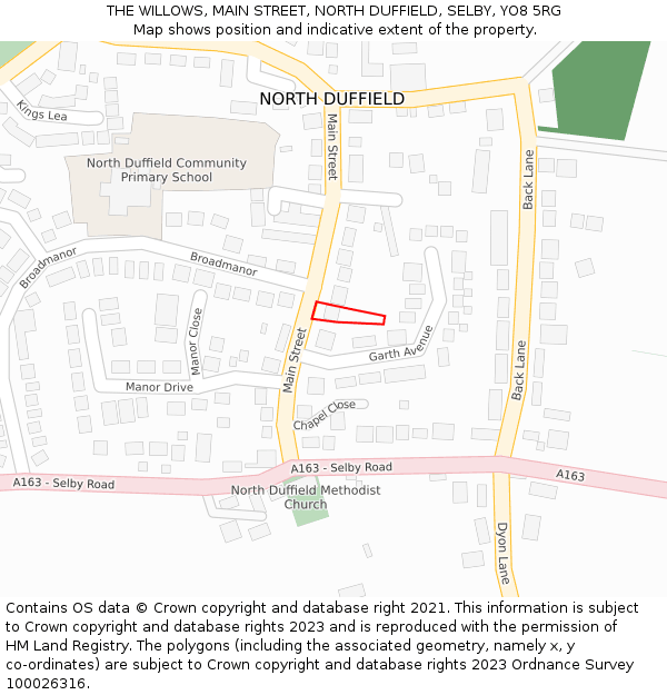 THE WILLOWS, MAIN STREET, NORTH DUFFIELD, SELBY, YO8 5RG: Location map and indicative extent of plot