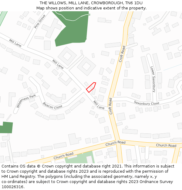 THE WILLOWS, MILL LANE, CROWBOROUGH, TN6 1DU: Location map and indicative extent of plot