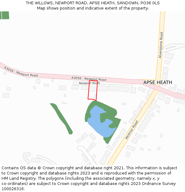 THE WILLOWS, NEWPORT ROAD, APSE HEATH, SANDOWN, PO36 0LS: Location map and indicative extent of plot