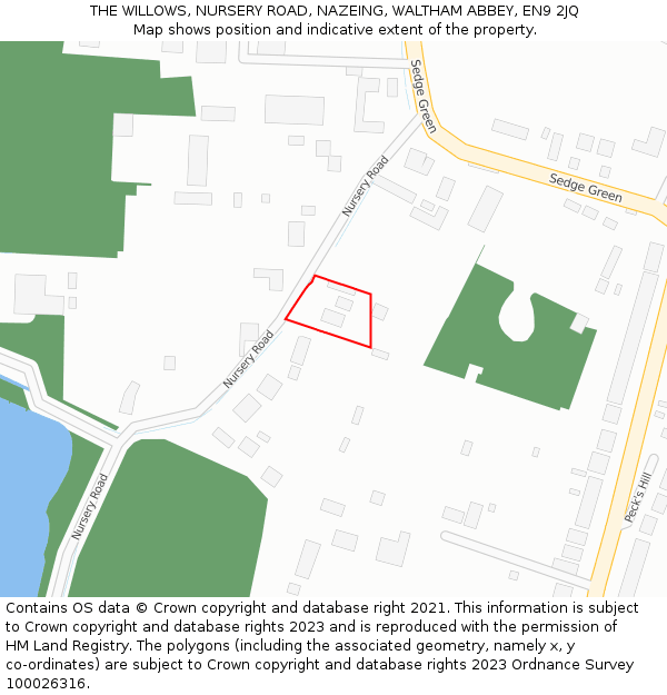 THE WILLOWS, NURSERY ROAD, NAZEING, WALTHAM ABBEY, EN9 2JQ: Location map and indicative extent of plot