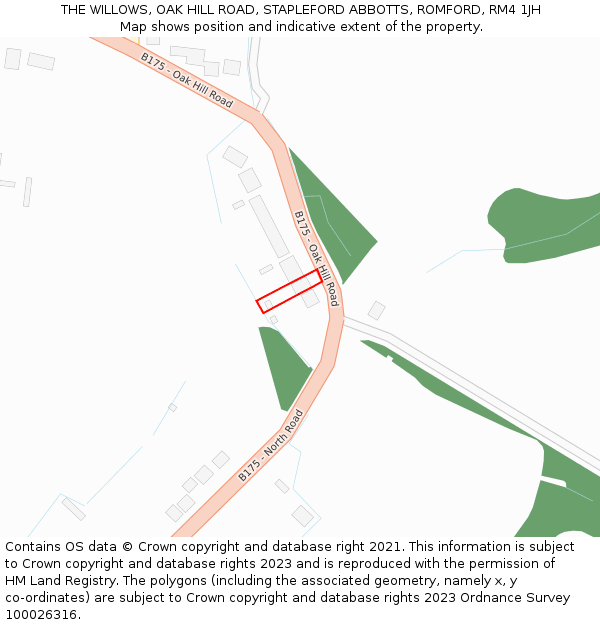 THE WILLOWS, OAK HILL ROAD, STAPLEFORD ABBOTTS, ROMFORD, RM4 1JH: Location map and indicative extent of plot