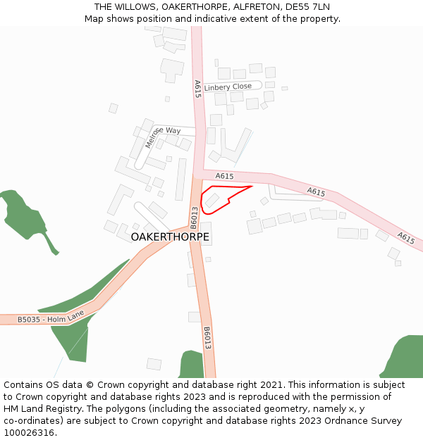 THE WILLOWS, OAKERTHORPE, ALFRETON, DE55 7LN: Location map and indicative extent of plot