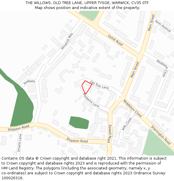 THE WILLOWS, OLD TREE LANE, UPPER TYSOE, WARWICK, CV35 0TF: Location map and indicative extent of plot