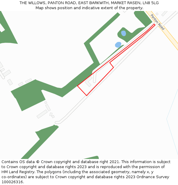 THE WILLOWS, PANTON ROAD, EAST BARKWITH, MARKET RASEN, LN8 5LG: Location map and indicative extent of plot