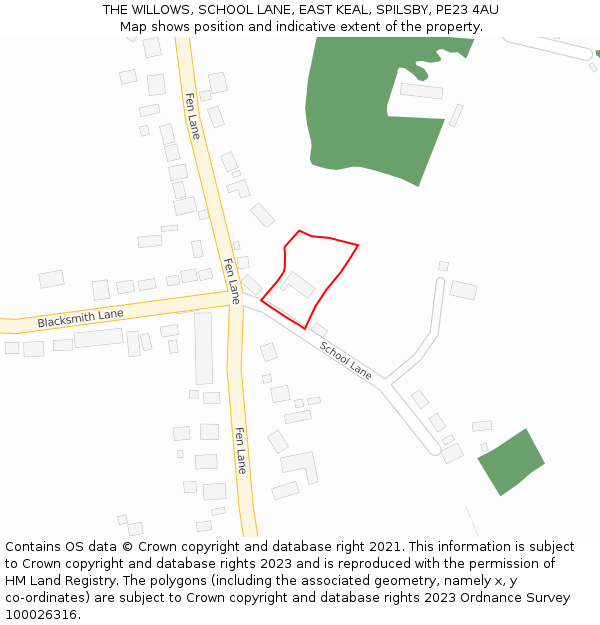 THE WILLOWS, SCHOOL LANE, EAST KEAL, SPILSBY, PE23 4AU: Location map and indicative extent of plot