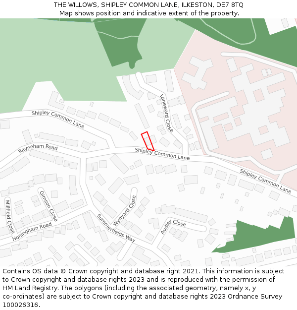 THE WILLOWS, SHIPLEY COMMON LANE, ILKESTON, DE7 8TQ: Location map and indicative extent of plot