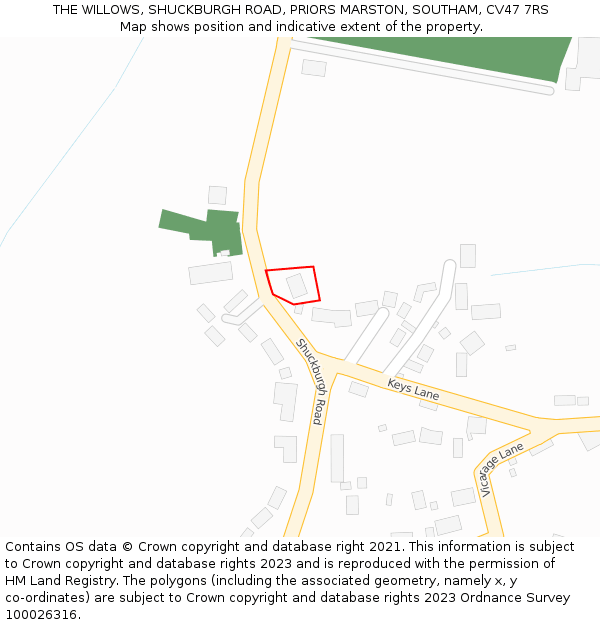 THE WILLOWS, SHUCKBURGH ROAD, PRIORS MARSTON, SOUTHAM, CV47 7RS: Location map and indicative extent of plot