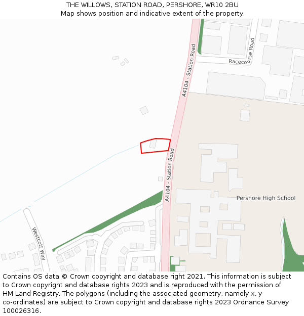 THE WILLOWS, STATION ROAD, PERSHORE, WR10 2BU: Location map and indicative extent of plot