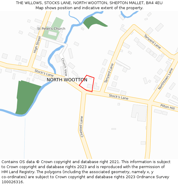 THE WILLOWS, STOCKS LANE, NORTH WOOTTON, SHEPTON MALLET, BA4 4EU: Location map and indicative extent of plot