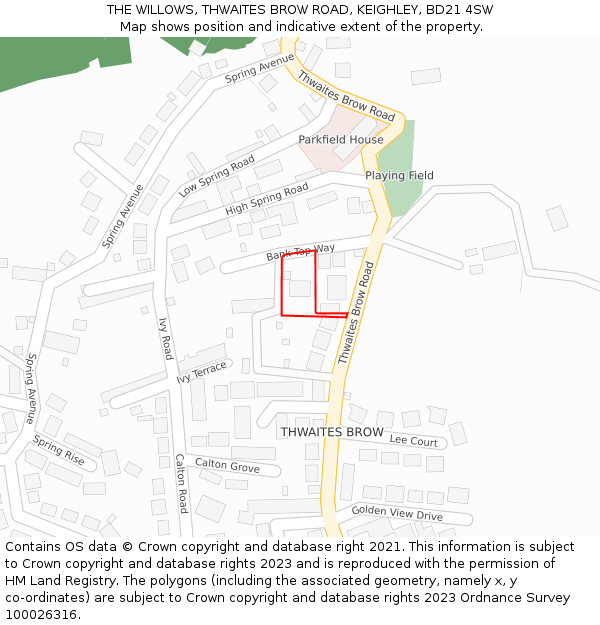 THE WILLOWS, THWAITES BROW ROAD, KEIGHLEY, BD21 4SW: Location map and indicative extent of plot