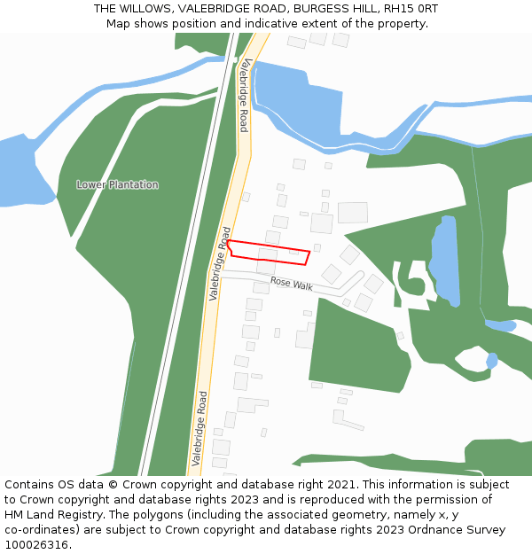 THE WILLOWS, VALEBRIDGE ROAD, BURGESS HILL, RH15 0RT: Location map and indicative extent of plot